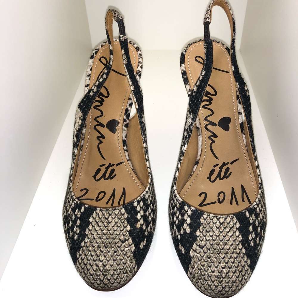 LANVIN wooden heeled snake print Slingbacks